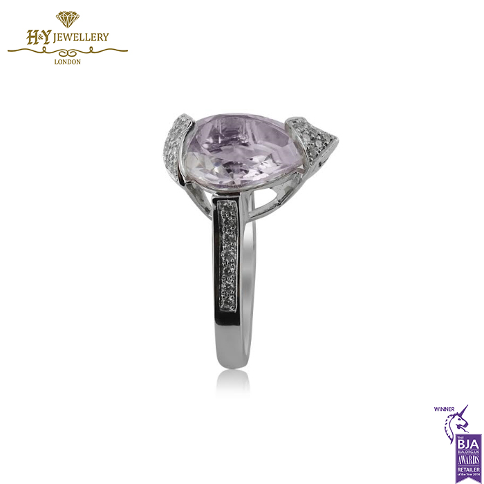White Gold Pear Cut Faint Pink Amethyst & Brilliant Cut Diamond Ring - 3.59ct-14172
