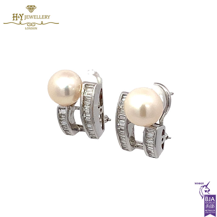 White Gold Pearls & Diamond Earrings - 0.91ct-17368