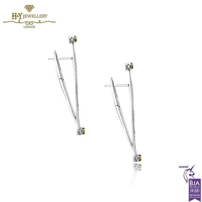 White Gold Brilliant Cut Diamond & Smoky Quartz Long Earrings - 1.43ct-15310