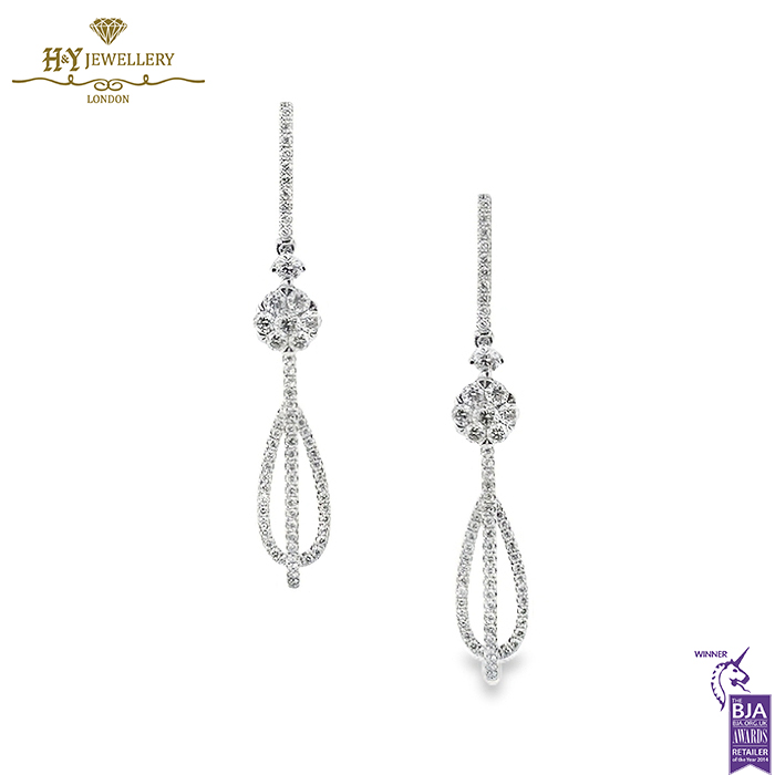 White Gold Brilliant Cut Diamond Drop Earrings - 0.88ct-0