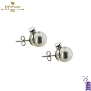 White Gold Pearl & Brilliant Cut Diamond Stud Earrings - 0.39ct-14444