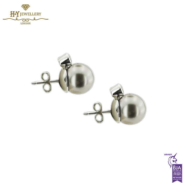 White Gold Pearl & Brilliant Cut Diamond Stud Earrings - 0.39ct-14444
