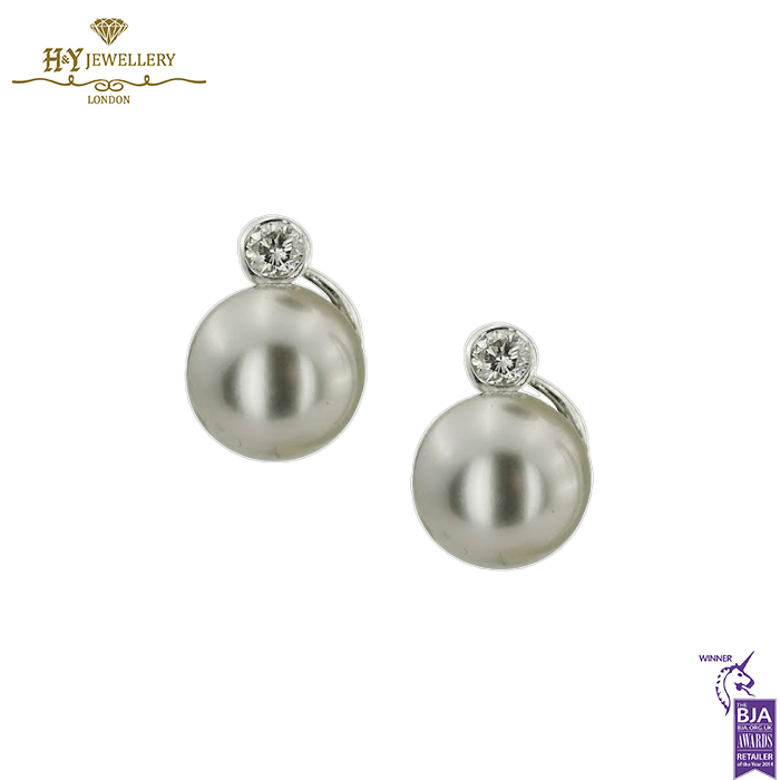 White Gold Pearl & Brilliant Cut Diamond Stud Earrings - 0.39ct-0