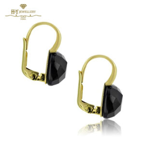 Yellow Gold Onyx Gemstone Earrings-10707