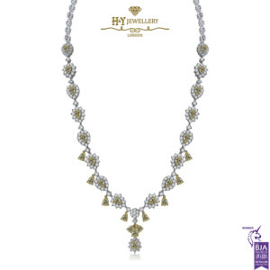 White Gold Pear & Brilliant Cut Fancy Yellow & Colorless Diamond Flower Shape Necklace - 11.12ct-0