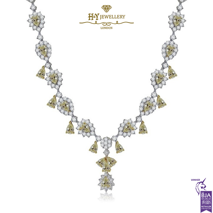 White Gold Pear & Brilliant Cut Fancy Yellow & Colorless Diamond Flower Shape Necklace - 11.12ct-15028