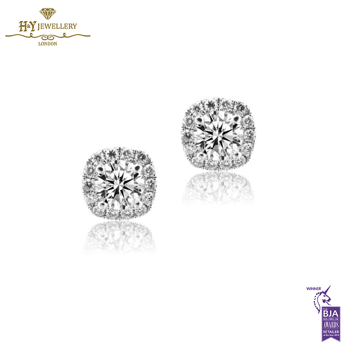 White Gold Brilliant Cut Diamond Halo Earrings - 1.79ct-0