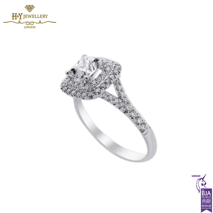 White Gold Square Cut & Round Cut Diamond Engagement Ring - 1.50ct-13845