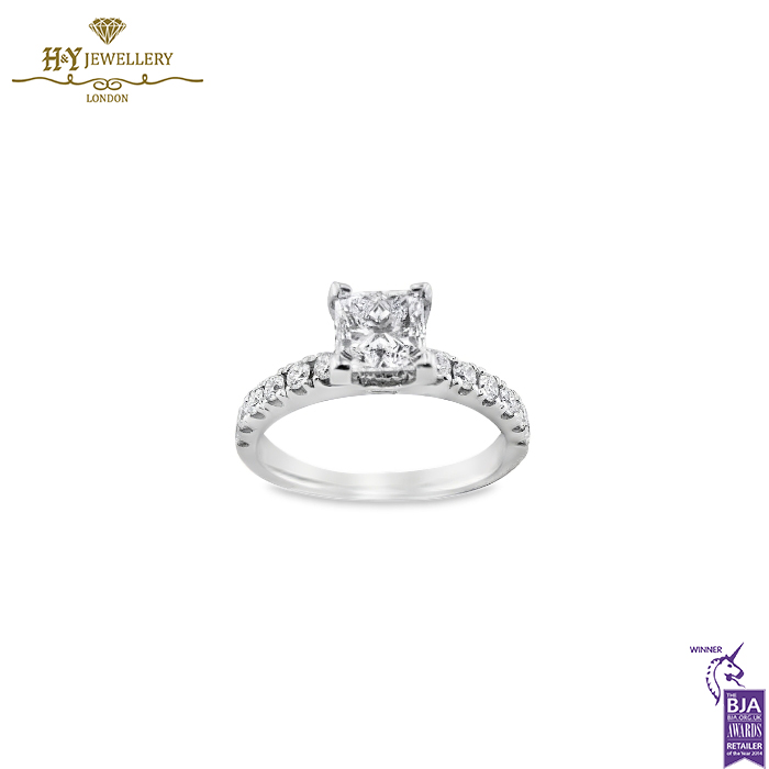 White Gold Square & Round Brilliant Cut Diamond Ring - 1.44ct-0