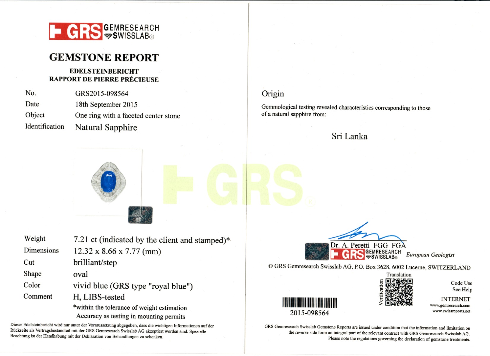 White Gold Oval Cut Vivid Blue Royal Sapphire & Emerald Cut Diamond Ring - 10.41ct-10787