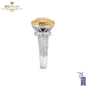 White Gold Brilliant & Cushion Cut Fancy Yellow Diamond Ring - 4.55ct -13823