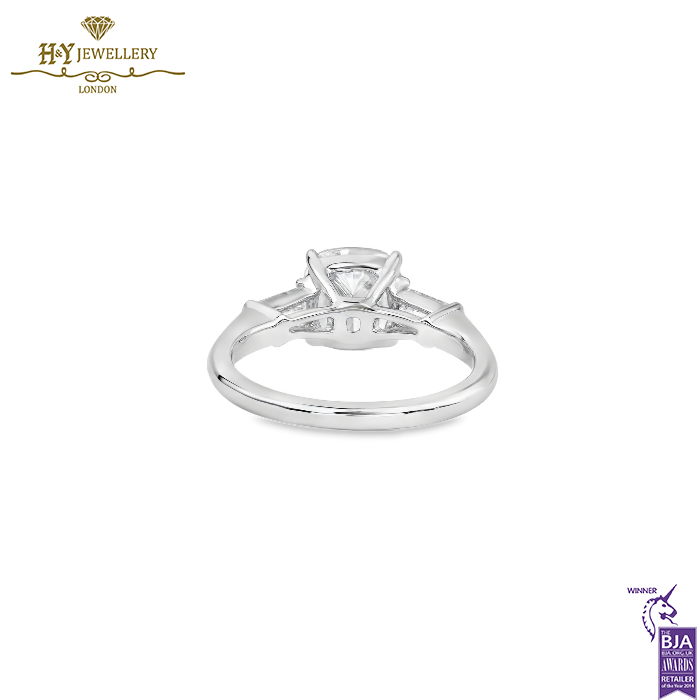 White Gold Cushion Cut & Tapered Cut Diamond Engagement Ring - 2.52ct-14732