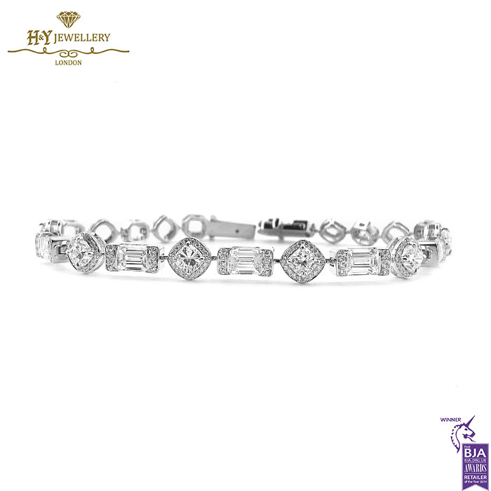 White Gold Mixed Cut Diamond Bracelet - 6.72ct-0