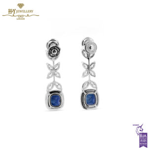 White Gold Cushion Cut Sapphire, Marquise & Brilliant Cut Diamond Earrings - 11.62ct-14408