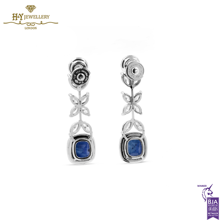 White Gold Cushion Cut Sapphire, Marquise & Brilliant Cut Diamond Earrings - 11.62ct-14408