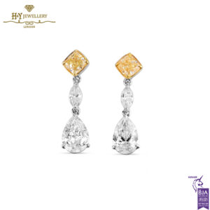 White Gold Mix Cut Fancy Diamond & Colorless Diamond Earrings - 3.16ct-0