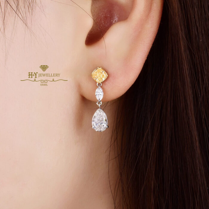 White Gold Mix Cut Fancy Diamond & Colorless Diamond Earrings - 3.16ct-9516