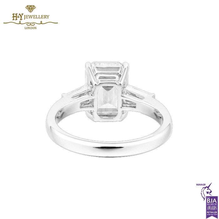 White Gold Emerald Cut & Tapered Cut Diamond Ring - 3.38ct-13834