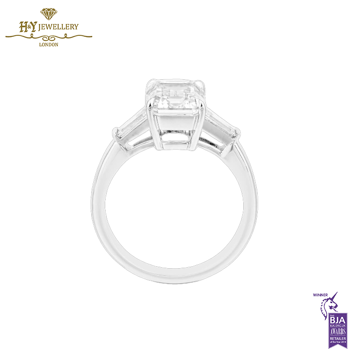White Gold Emerald Cut & Tapered Cut Diamond Ring - 3.38ct-13833