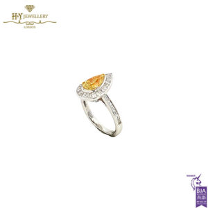 White Gold Pear Cut Fancy Yellow & Baguette Cut Diamond Ring - 3.08ct-17549
