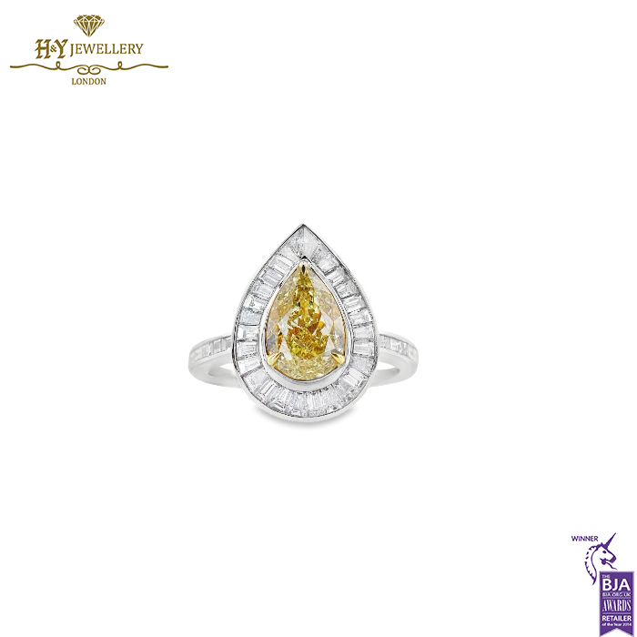 White Gold Pear Cut Fancy Yellow & Baguette Cut Diamond Ring - 3.08ct-0