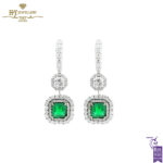 White Gold Square Emerald Cut Emerald & Octagon with Brilliant Cut Diamond Earrings - 6.11ct-0