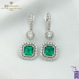 White Gold Square Emerald Cut Emerald & Octagon with Brilliant Cut Diamond Earrings - 6.11ct-14432
