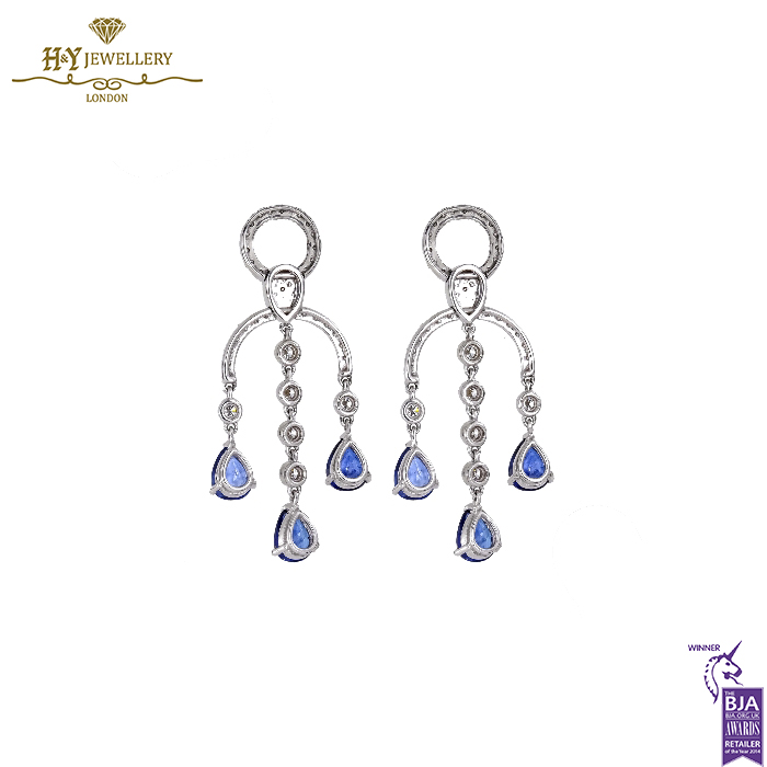 White Gold Pear Cut Sapphire & Brilliant Cut Diamond Chandelier Earrings - 9.45ct-14527