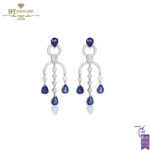 White Gold Pear Cut Sapphire & Brilliant Cut Diamond Chandelier Earrings - 9.45ct-0