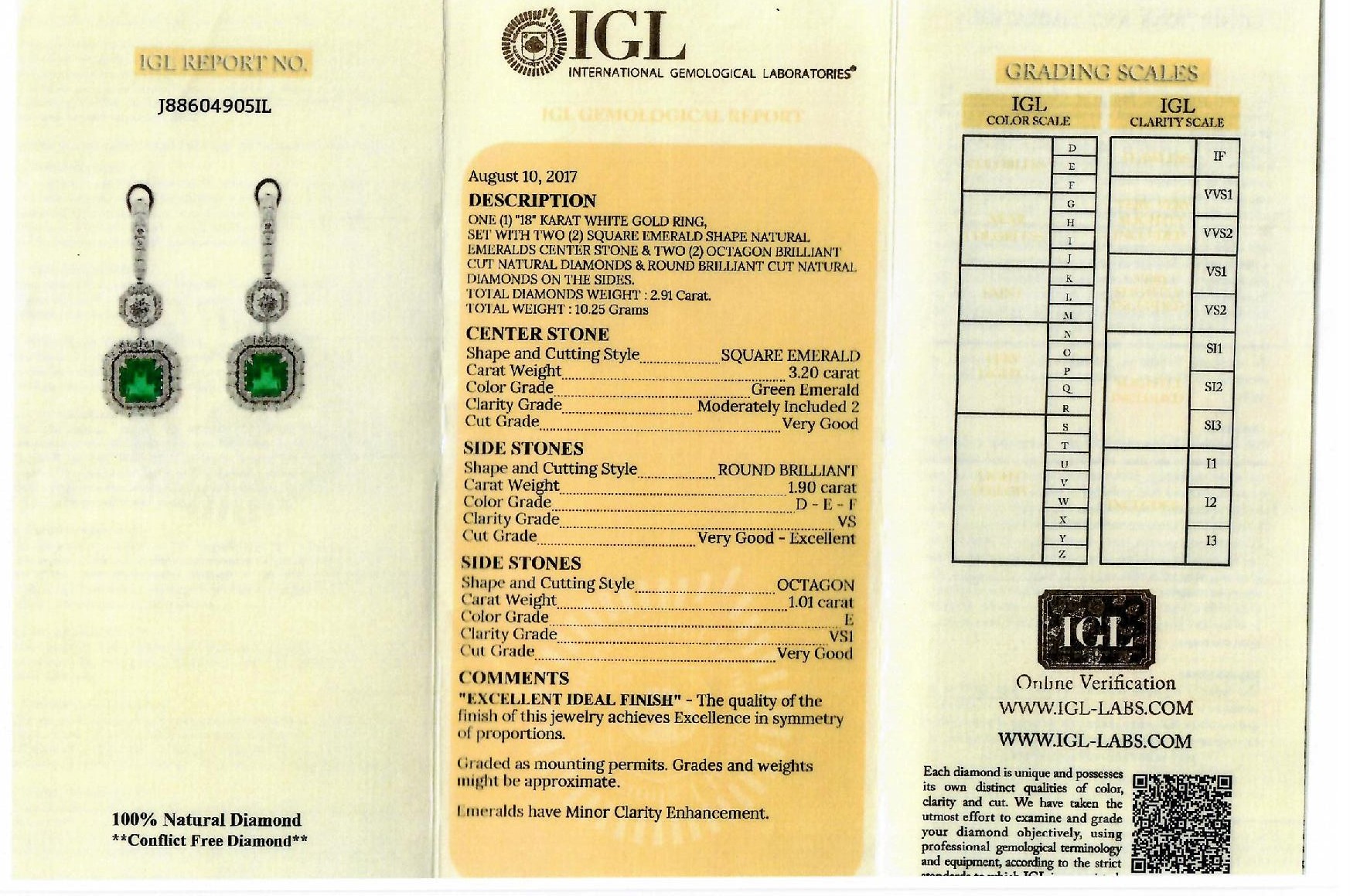White Gold Square Emerald Cut Emerald & Octagon with Brilliant Cut Diamond Earrings - 6.11ct-5956