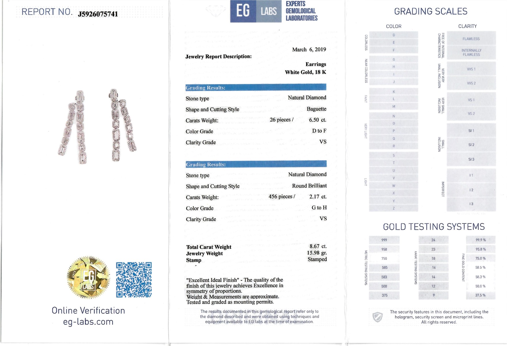 White Gold Baguette & Brilliant Cut Diamond Earrings - 8.67ct-11749