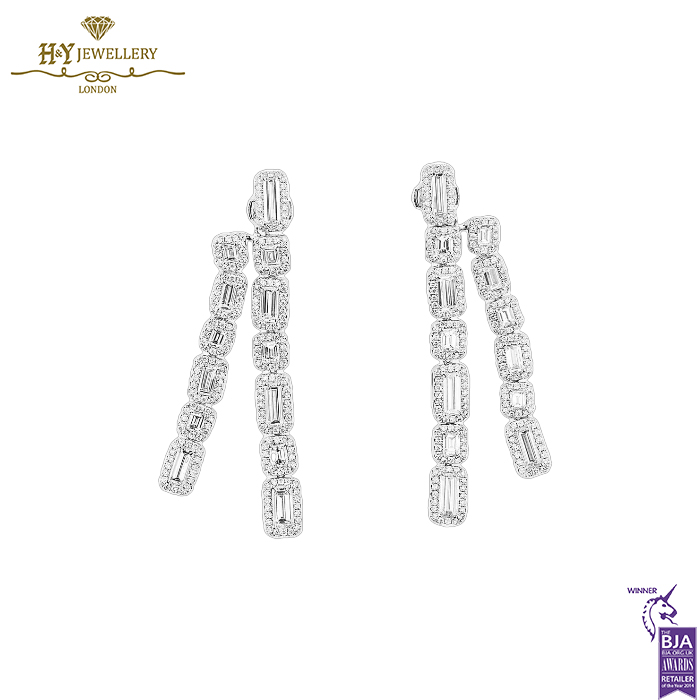 White Gold Baguette & Brilliant Cut Diamond Earrings - 8.67ct-0