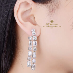 White Gold Baguette & Brilliant Cut Diamond Earrings - 8.67ct-9483