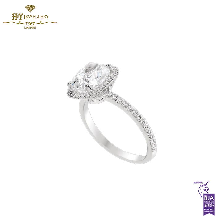 White Gold Cushion Cut & Brilliant Cut Diamond Ring - 3.51ct-13812
