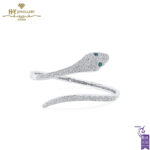 White Gold Snake Design Brilliant Cut Diamond & Emerald Bangle - 1.69ct-0