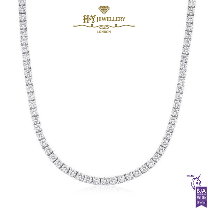 White Gold Brilliant Cut Diamond Tennis Necklace - 8.43ct-0