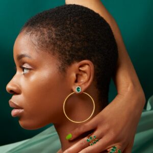 House Of Meraki Mahin Earrings-Yellow Gold Oval Cut Emerald & Diamond - 2.60ct-10546