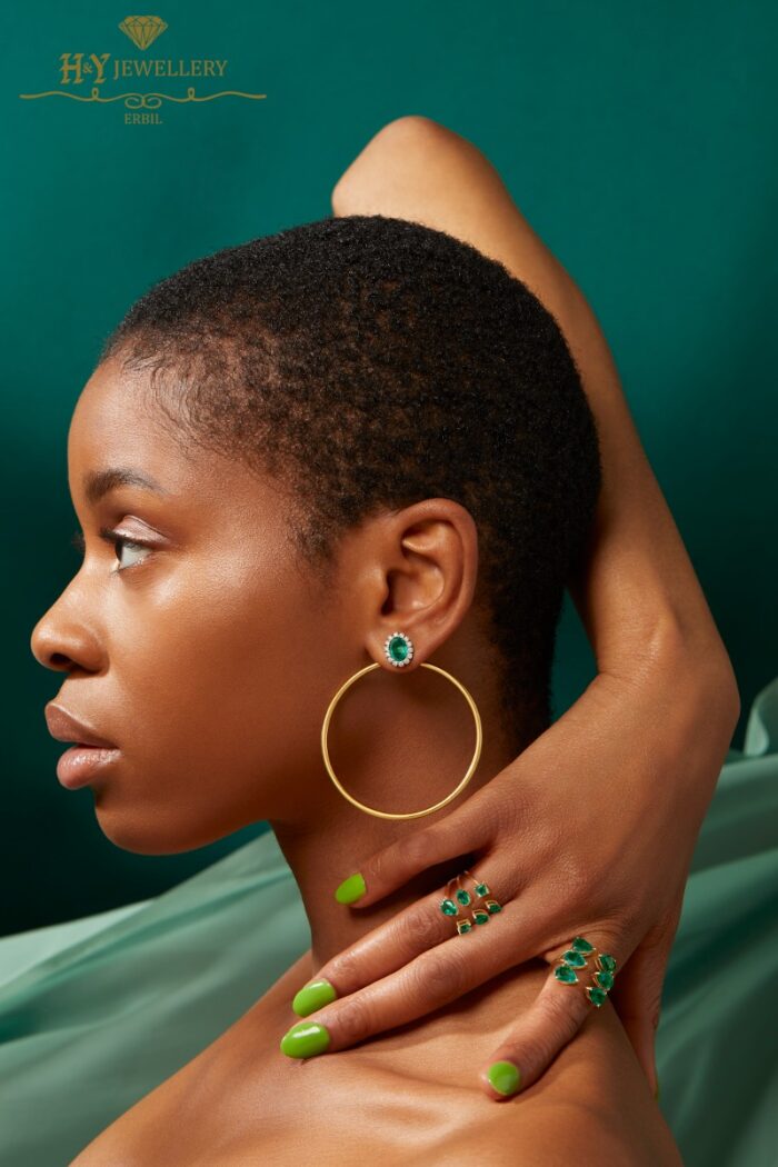 House Of Meraki Mahin Earrings-Yellow Gold Oval Cut Emerald & Diamond - 2.60ct-10546