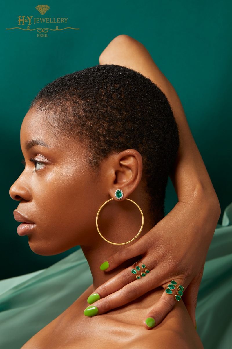 House Of Meraki Mahin Earrings-Yellow Gold Oval Cut Emerald & Diamond - 2.60ct-10546