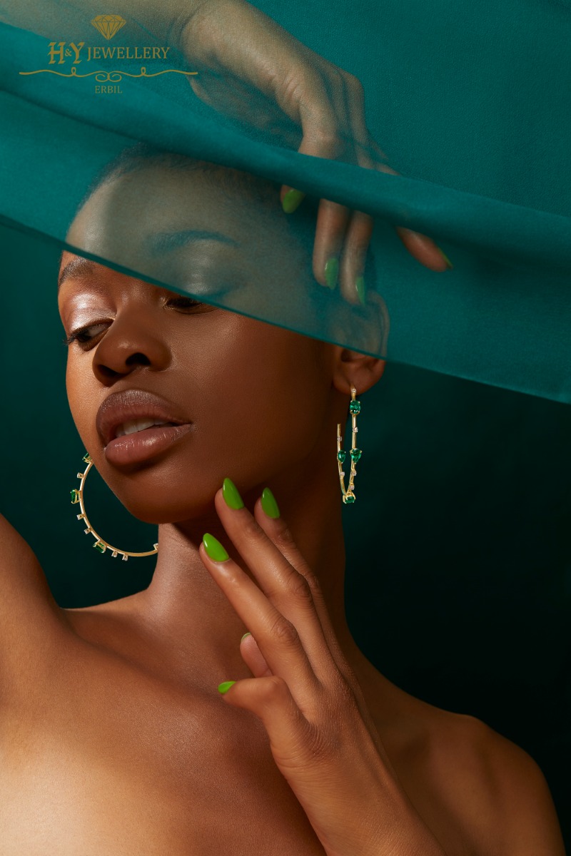 House Of Meraki Electric Earrings -Yellow Gold Mix Cut Emerald & Diamond - 3.44ct-10551