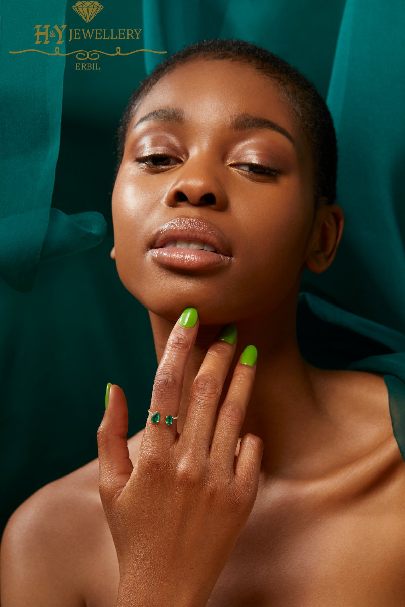 House Of Meraki Juniper Yellow Gold Natural Zambian Emeralds & Diamond Handcrafted Ring - 1.22ct-9200