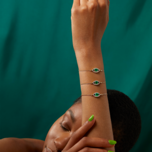 House Of Meraki Evil Eye Bracelet -Yellow Gold Zambian Emeralds and Diamond - 0.91ct-9225
