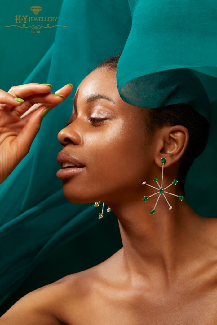 House Of Meraki Jelly Fish Earrings -Yellow Gold Mix Cut Emerald & Diamond - 9.05ct-10555