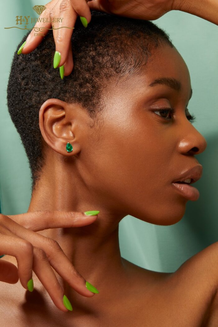 House Of Meraki Aurora Studs- Yellow Gold Pear Cut Emerald - 0.42ct -10870