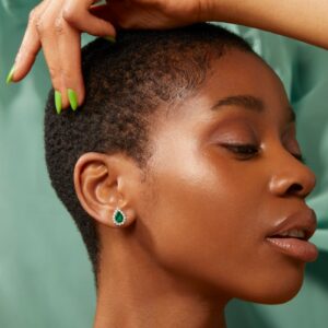 House Of Meraki Florence Studs - Yellow Gold Pear Cut Emerald & Diamond Earrings - 2.11ct-10518