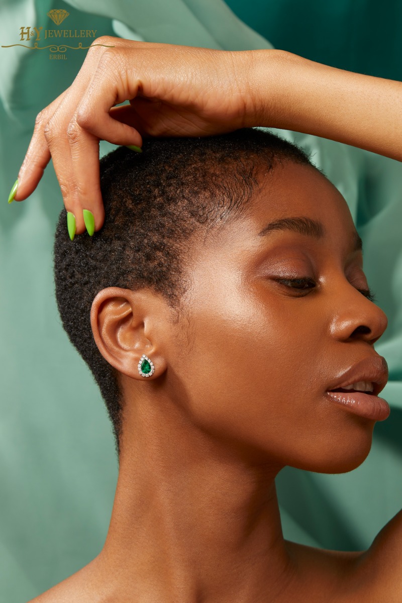 House Of Meraki Florence Studs - Yellow Gold Pear Cut Emerald & Diamond Earrings - 2.11ct-10518