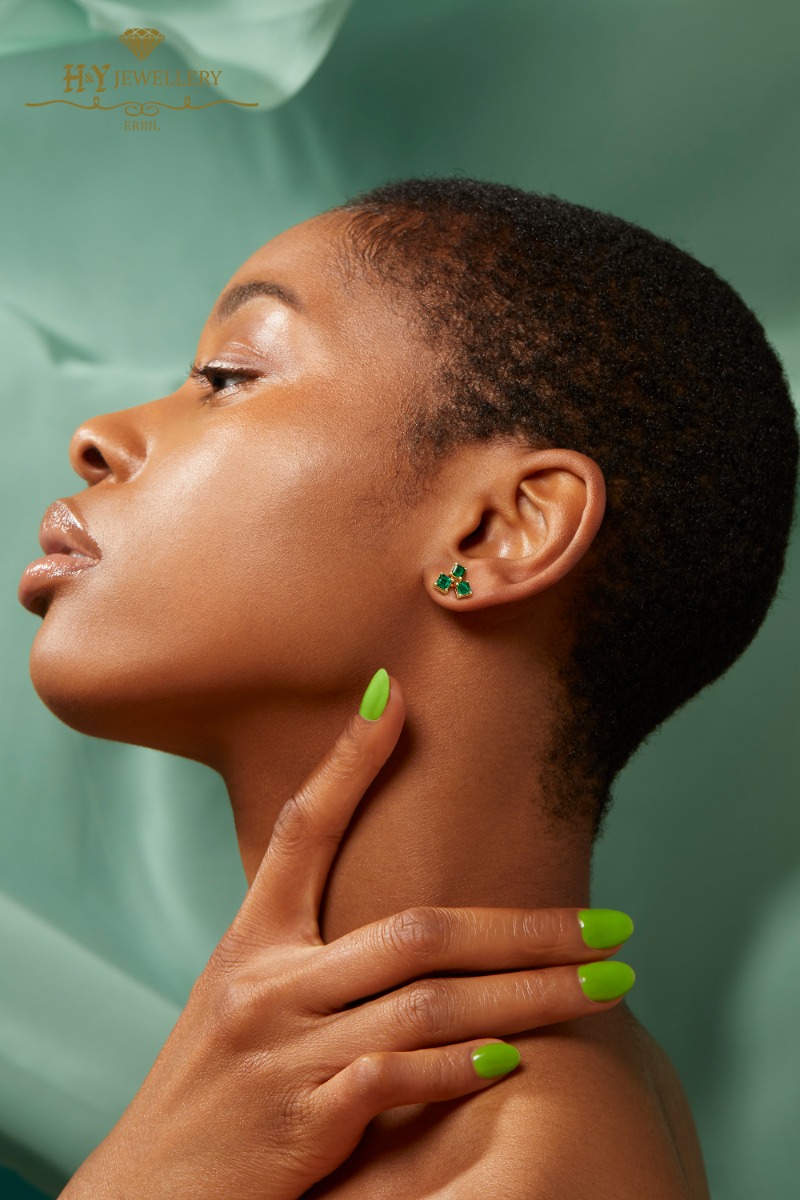 House Of Meraki Olive Earrings - Yellow Gold Princess Cut Emerald - 1.48ct-10542