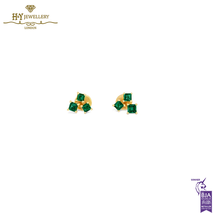 House Of Meraki Olive Earrings - Yellow Gold Princess Cut Emerald - 1.48ct-0