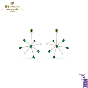 House Of Meraki Jelly Fish Earrings -Yellow Gold Mix Cut Emerald & Diamond - 9.05ct-0