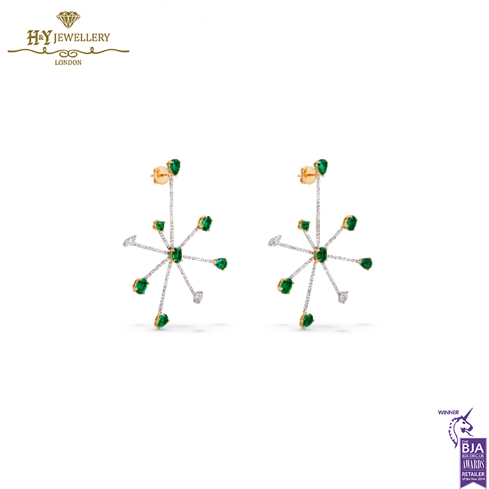 House Of Meraki Jelly Fish Earrings -Yellow Gold Mix Cut Emerald & Diamond - 9.05ct-13919